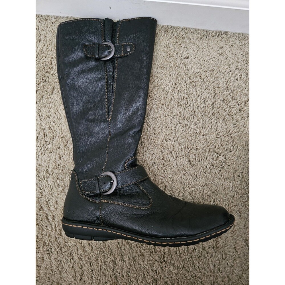 b.o.c. Born Concept Womens Black Leather Riding Boots Buckle Plaid Size 9M